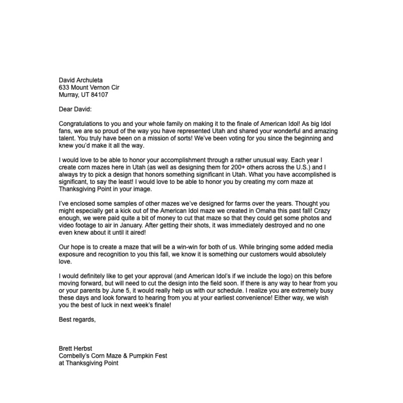 Design Proposal Letter David Archuleta