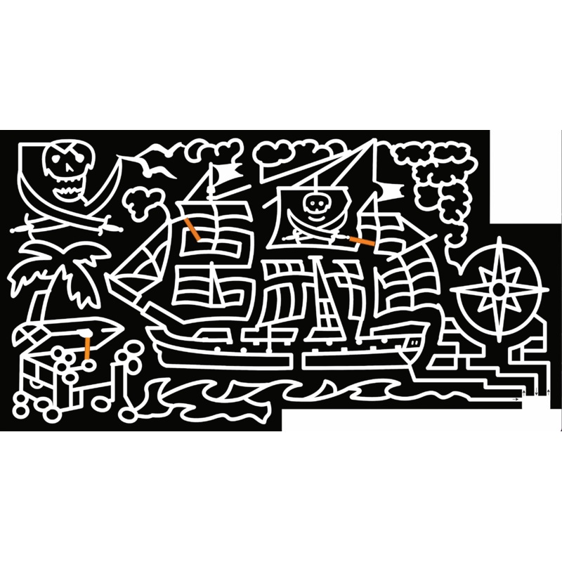 22_NY_Newark_Valley pirate ship, palm tree, treasure chest, gold, compass,skull, swords, ocean, cloud