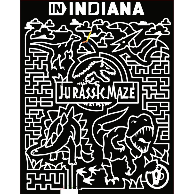 22_IN_Waterloo Jurassic Maze T-Rex Stegosaurus Pterodactyl Raptor logo