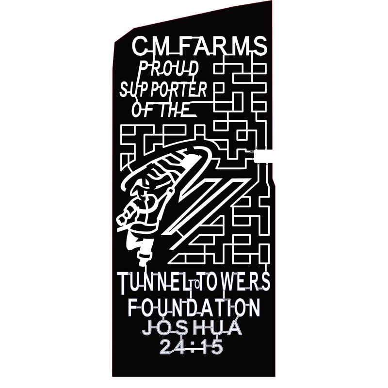 23_LA_Reeves CM Farms, Proud Supporter of the Tunnel to Towers Foundation, Joshua 24:15, Firefighter, Flag, Logo