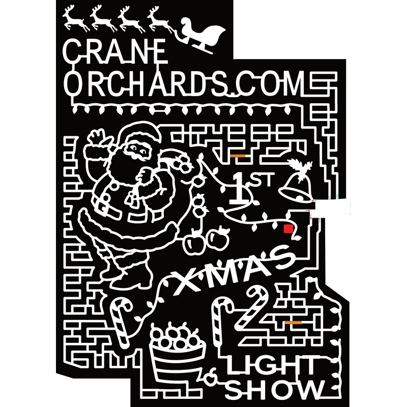 23_MI_Fennville Crane Orchards.com, Reindeer, Sleigh, Light Strand, Santa, 1st Xmas, Bell, Candy Cane, Apple Basket, Light Show