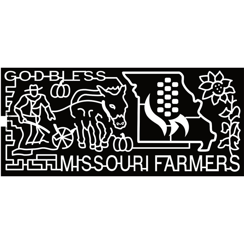 23_MO_Jefferson City God Bless Missouri Farmers, Donkey, Plow, Farmer, Pumpkin, Corn, Logo, Missouri State, Flower