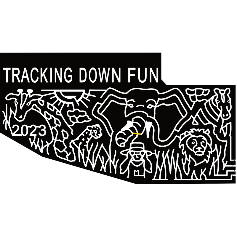 23_NY_Bainbridge Tracking Down Fun, 2023, Safari Animals, Giraffe, Elephant, Zebra, Lion, Guide, Cheetah, Grass, Sun, Cloud