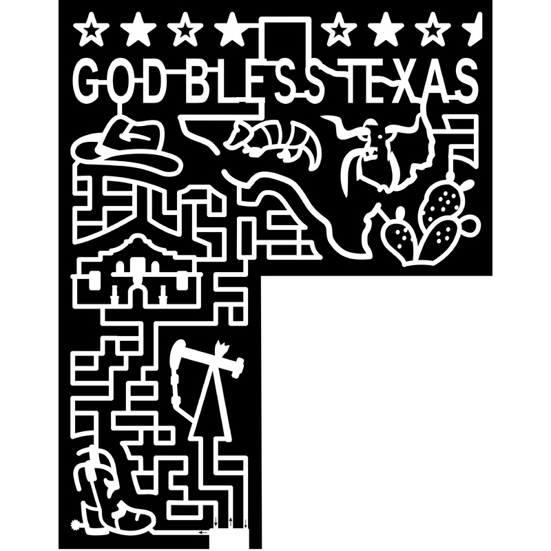 23_TX_Hondo God Bless Texas, Cowboy Hat, Texas, Cactus, Cowboy Boot, Armadillo, Oil Drill, Bull, Building, Star