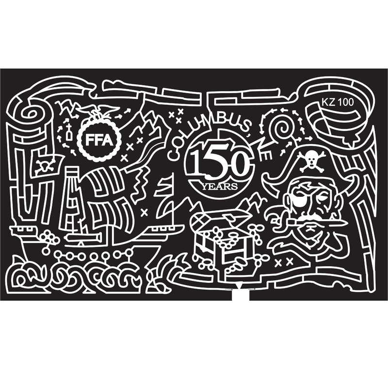 06_NE_Columbus Nebraska, Pirate, Chest, Treasure, Skull, crossbones, Ship, Boat, Map, scroll, ffa, logo