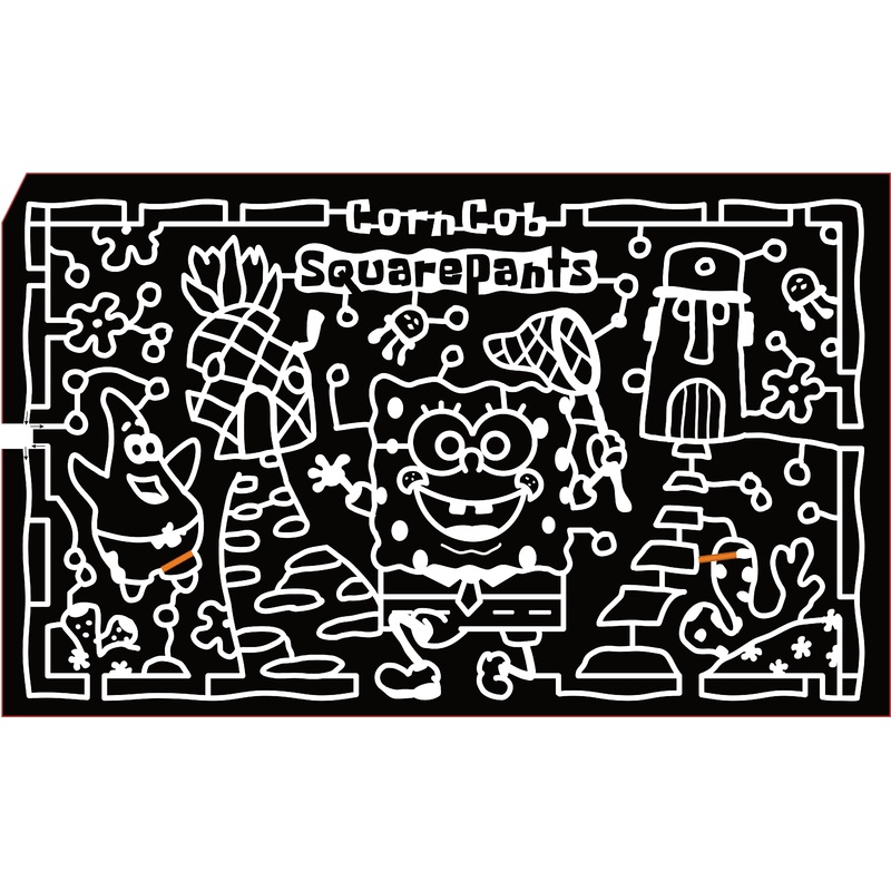 23_OR_Terrebonne Corn Cob Squarepants, Pineapple, Spongebob, Patrick, Net, Jellyfish, Moai, Starfish, Coral