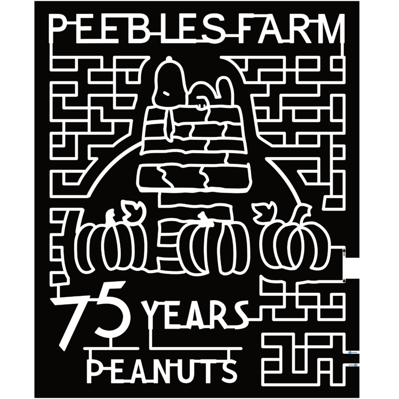 24_AR_Augusta Snoopy, Peanuts, 75, Years, Pumpkins, House, Peebles Farm, Logo