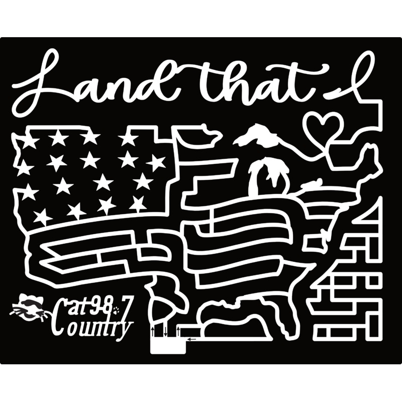 24_FL_Milton USA, Map, Cat Country 98.7, Land That I, Heart, Flag