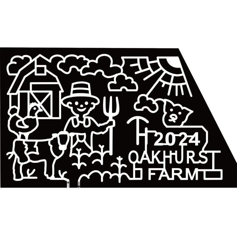 24_GA_West Point Oakhurst Farm, Farmer, Chicken, Cow, Pig, Sun, Cloud, Barn, Corn, Pitchfork, aAt