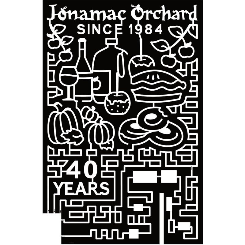 24_IL_Malta Food, Jonamac Orchard, Since 1984, Glass, Cup, Pie, Caramel Apple Donuts, Pumpkins, 40 Years, apples, Drink, Bottle, Logo