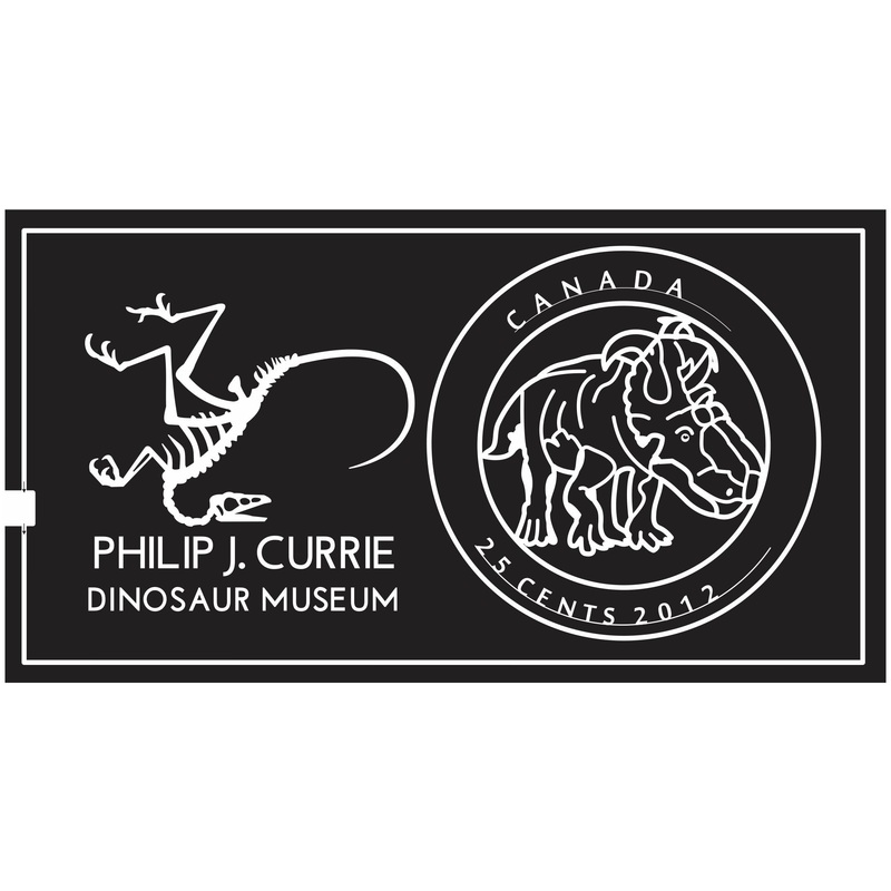 Grand Prairie Alberta AB 2013 a coin, Canada, Dinosaur, Skeleton, Bones, fossil, Museum, sponsor, charity, cents, money.jpg