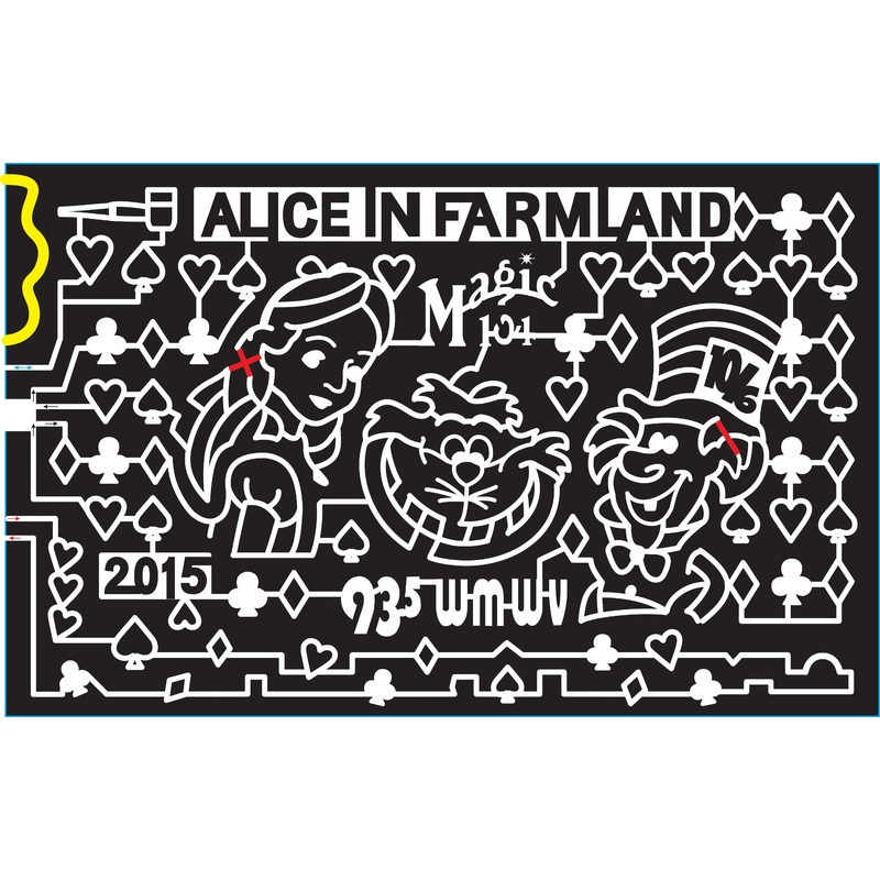 15_NH_Center Conway 2015, New Hampshire, Alice in Wonderland, Farmland, Spade, Spades, Heart, Hearts, Diamond, Diamonds, Clover, Clovers, Corncob pipe, Radio stations, Mad hatter, Cheshire cat, Movie, Alice,