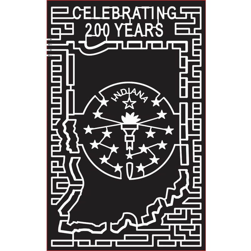 16_IN_Greenfield, 2016, Indiana, star, 200 years, fire, torch, state outline, Indiana outline
