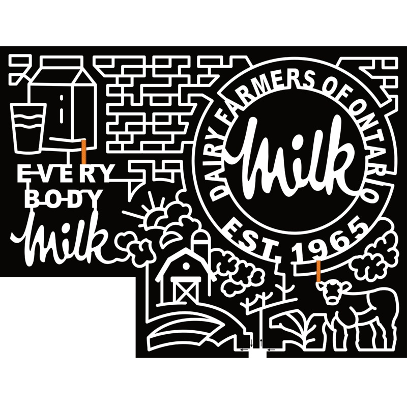 24_ONT_Thamesville, Every Body Milk, Dairy Farmers Of Ontario, EST 1965, Sheep, Barn, Cloud, Sun, Cup, Carton