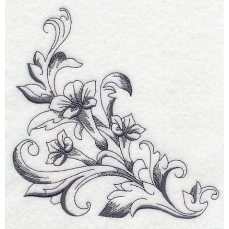 Baroque Trumpet Vine Corner|5.85″ x 5.85″ / 148.61mm x 148.63mm|4.85″ x 4.85″ / 123.21mm x 123.22mm|3.85″ x 3.85″ / 97.78mm x 97.86mm|All Sizes