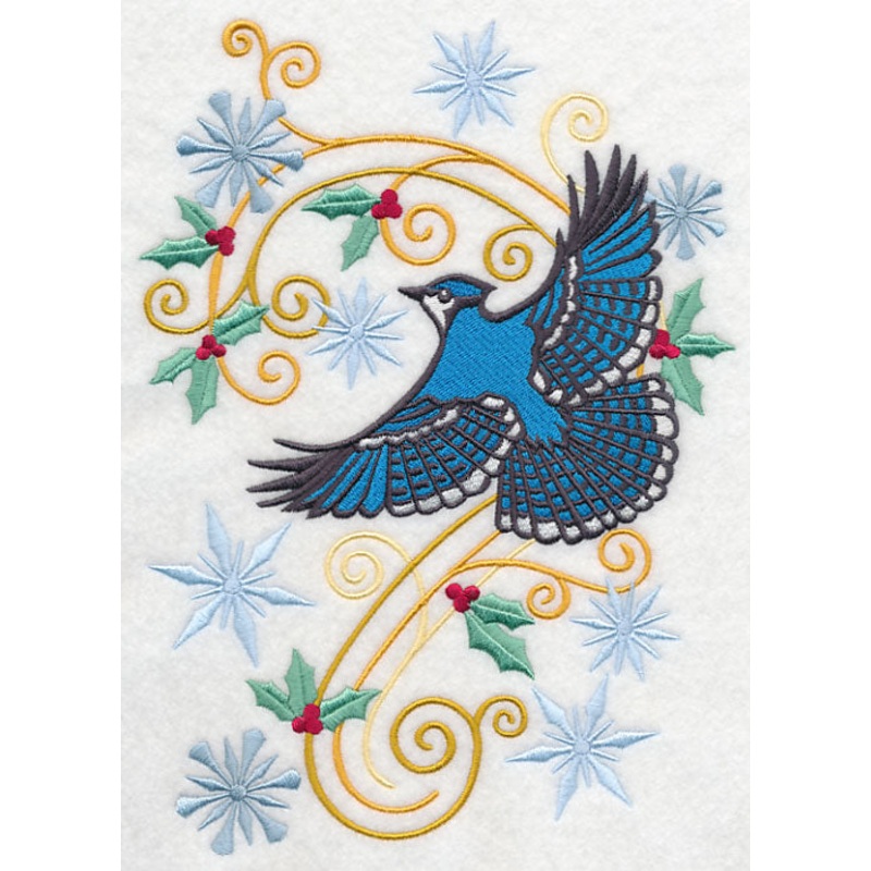 Bluejay with Snowy Flourish|9.41″ x 6.77″ / 238.9mm x 171.91mm|7.81″ x 5.62″ / 198.29mm x 142.69mm|6.75″ x 4.86″ / 171.49mm x 123.42mm|All Sizes