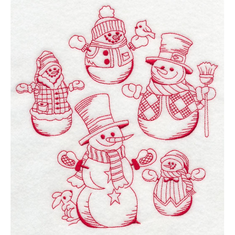 Best-Dressed Snowmen Collage (Redwork)