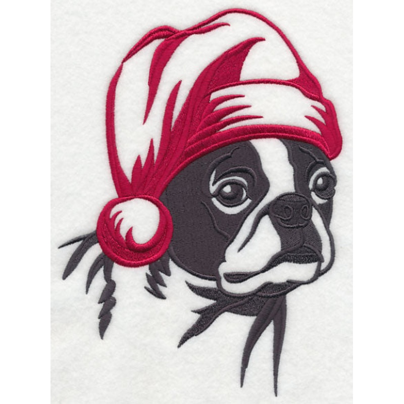 Boston Terrier Silhouette with Santa Hat