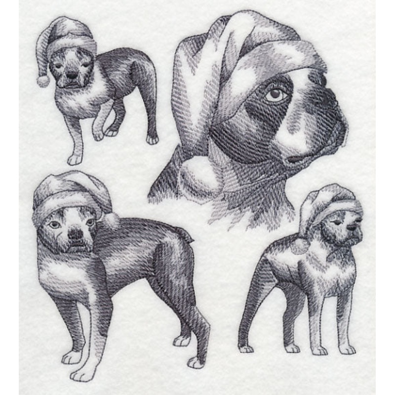 Boston Terriers in Santa Hats Sketch