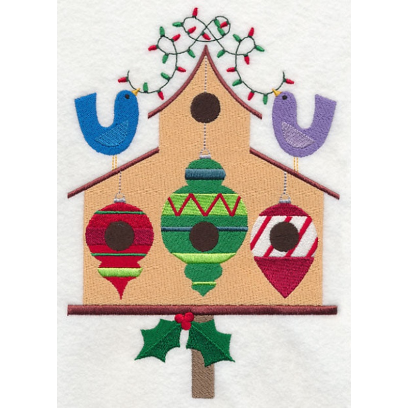 Cozy Christmas Birdhouse with Ornaments