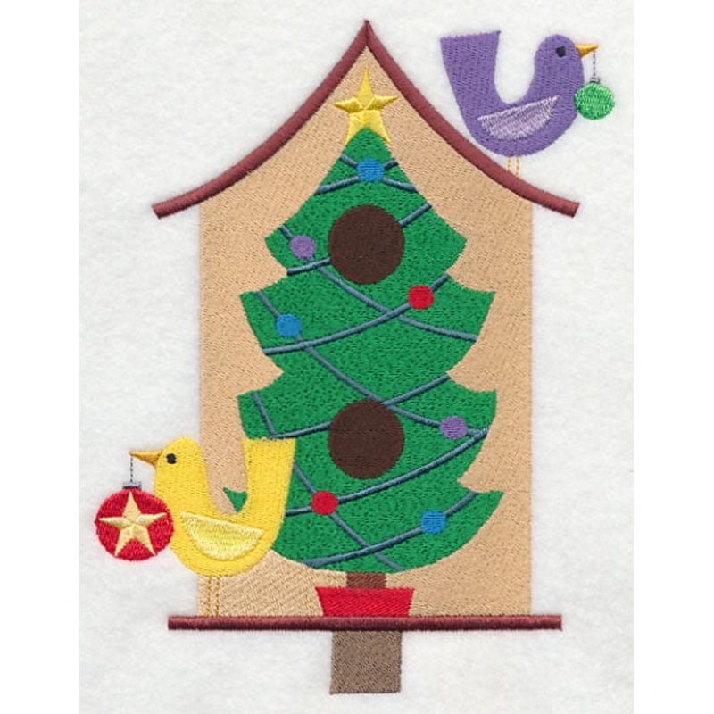 Cozy Christmas Birdhouse with Tree