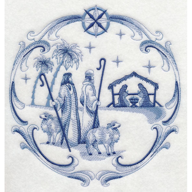 Delft Blue Nativity Shepherds|7.8″ x 7.43″ / 198.09mm x 188.61mm|7.26″ x 6.91″ / 184.31mm x 175.52mm|6.17″ x 5.88″ / 156.81mm x 149.38mm|5.1″ x 4.86″ / 129.55mm x 123.46mm|All Sizes