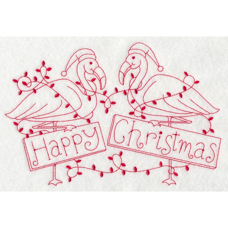 Flamingo Happy Christmas (Redwork)