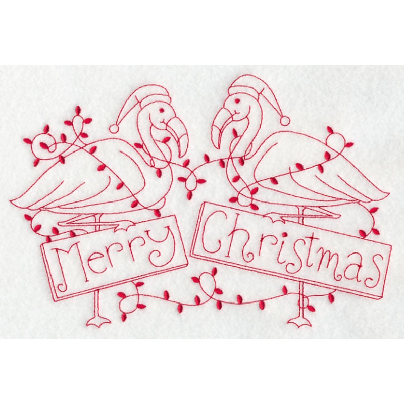 Flamingo Merry Christmas (Redwork)