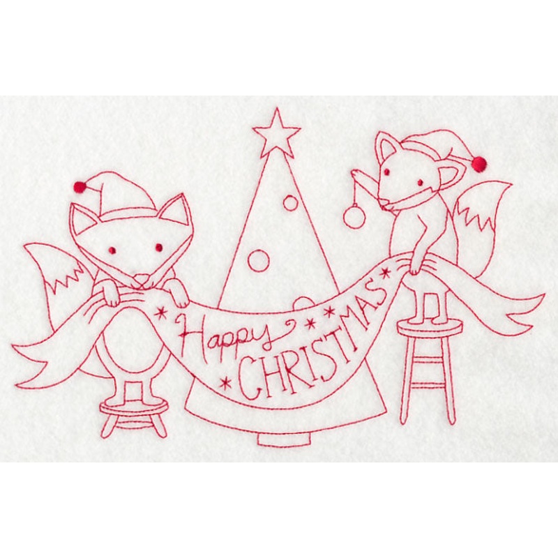 Foxy Happy Christmas (Redwork)