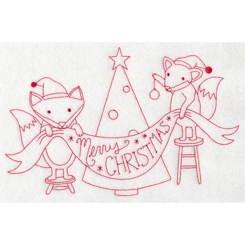 Foxy Merry Christmas (Redwork)