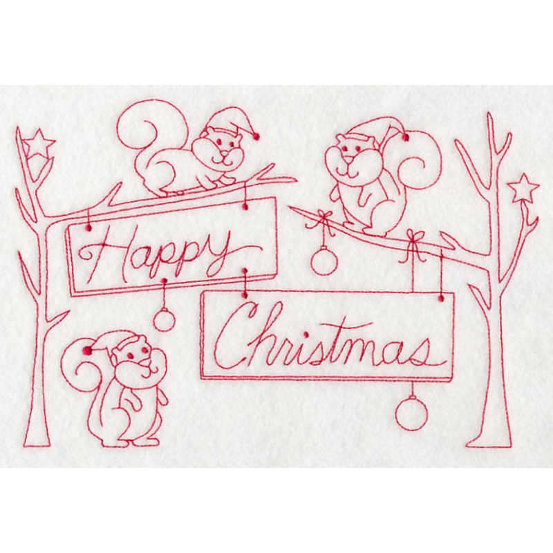 Squirrels Happy Christmas (Redwork)