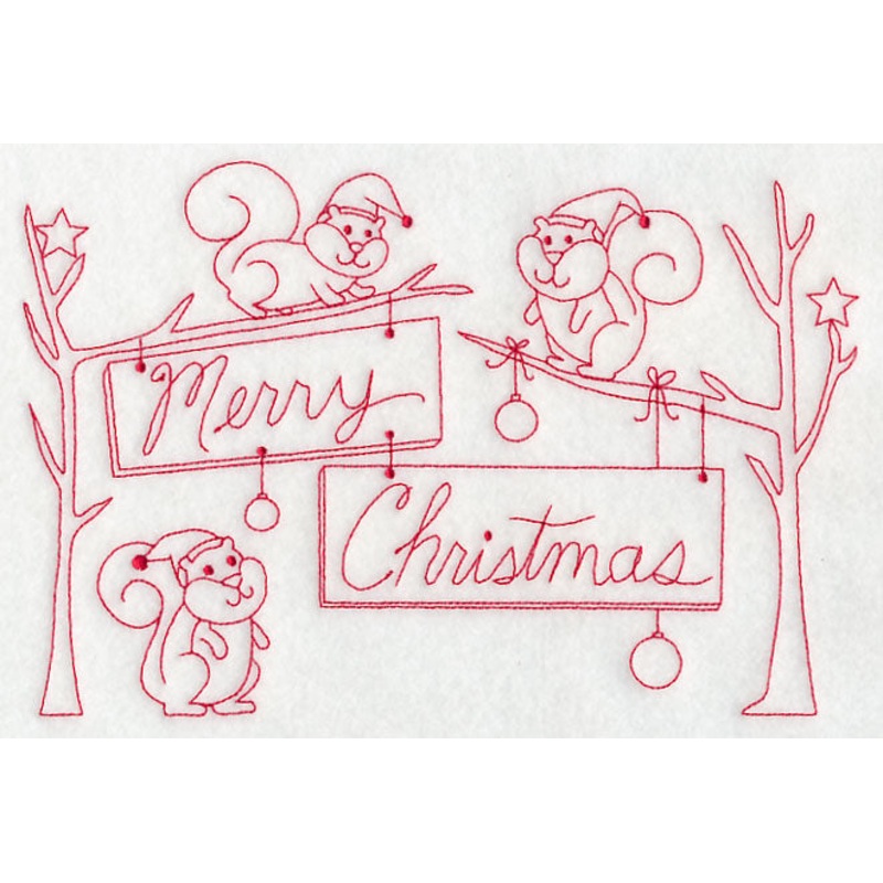 Squirrels Merry Christmas (Redwork)