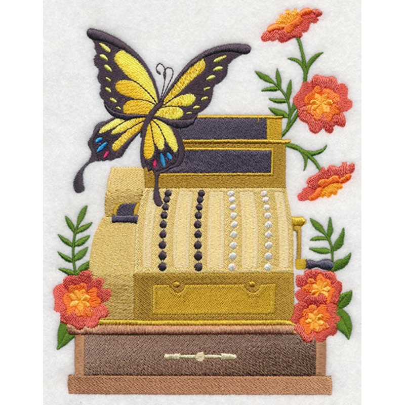 Cash Register with Butterfly|7.49″ x 5.86″ / 190.31mm x 148.76mm|6.18″ x 4.83″ / 157.01mm x 122.67mm|3.86″ x 3.02″ / 98.04mm x 76.61mm|All Sizes