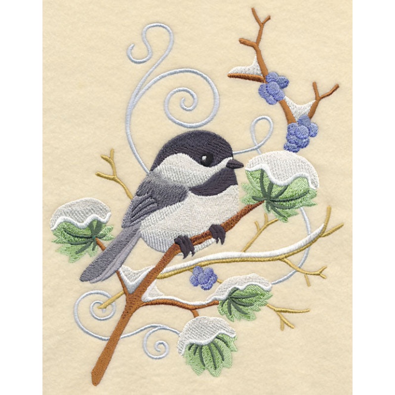 Chickadee and Winter Branch Wedge