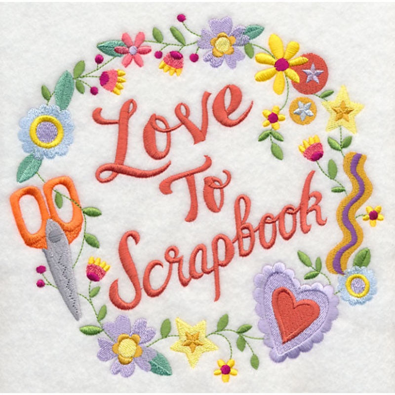 Love To Scrapbook Wreath|7.72″ x 7.81″ / 196.08mm x 198.35mm|6.9″ x 6.98″ / 175.35mm x 177.4mm|5.85″ x 5.92″ / 148.67mm x 150.43mm|4.81″ x 4.87″ / 122.18mm x 123.67mm|3.81″ x 3.86″ / 96.79mm x 98.01mm|All Sizes