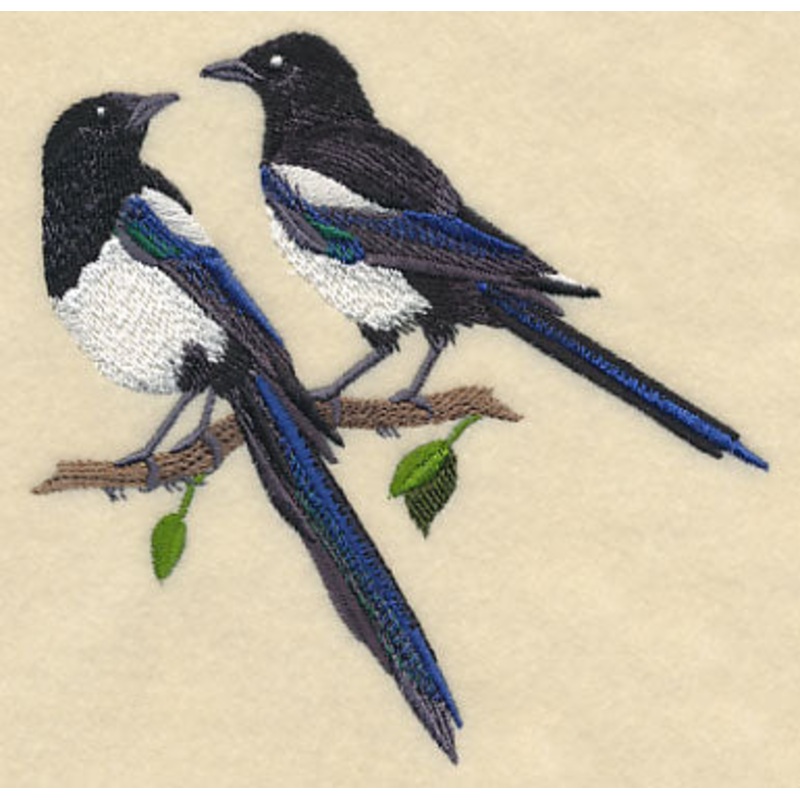 Black-Billed Magpie Pair|4.86″ x 4.93″ / 123.45mm x 125.25mm|3.49″ x 3.54″ / 88.55mm x 89.82mm|All Sizes