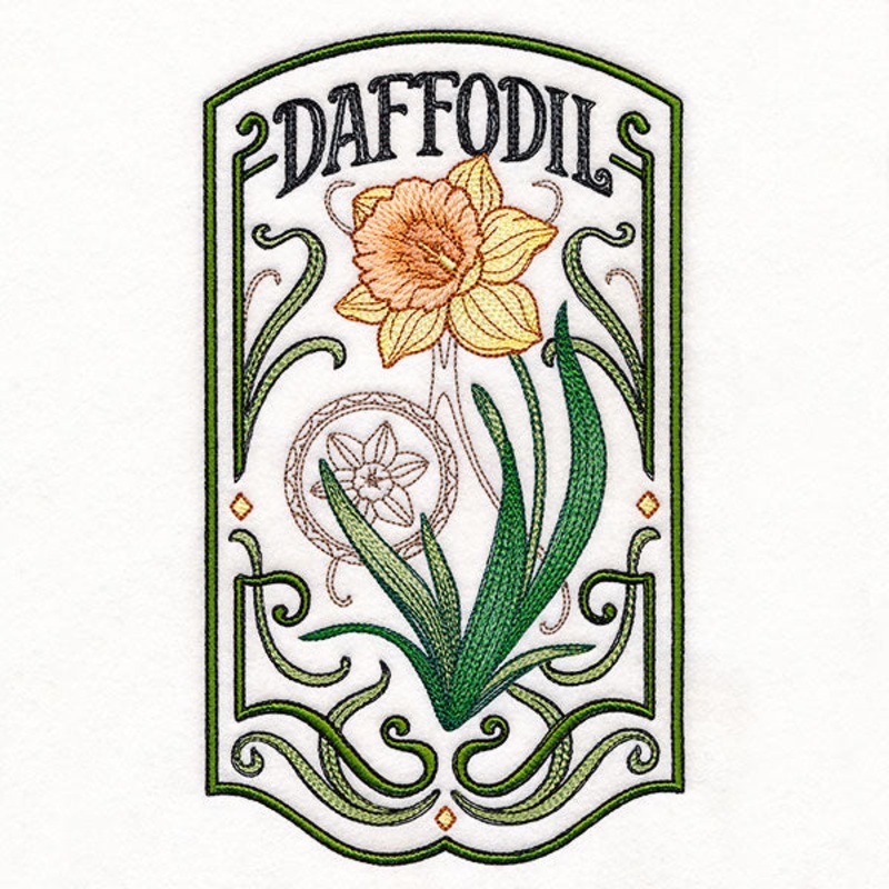 Art Nouveau Daffodil Sign|11.75″ x 6.74″ / 298.33mm x 171.3mm|9.41″ x 5.4″ / 238.94mm x 137.19mm|7.81″ x 4.48″ / 198.33mm x 113.89mm|6.86″ x 3.94″ / 174.21mm x 100.06mm|All Sizes