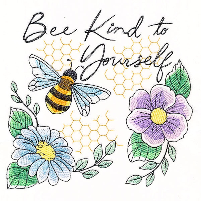 Bee Kind to Yourself|6.85″ x 7.24″ / 173.99mm x 183.96mm|5.86″ x 6.2″ / 148.94mm x 157.53mm|4.85″ x 5.13″ / 123.19mm x 130.22mm|All Sizes