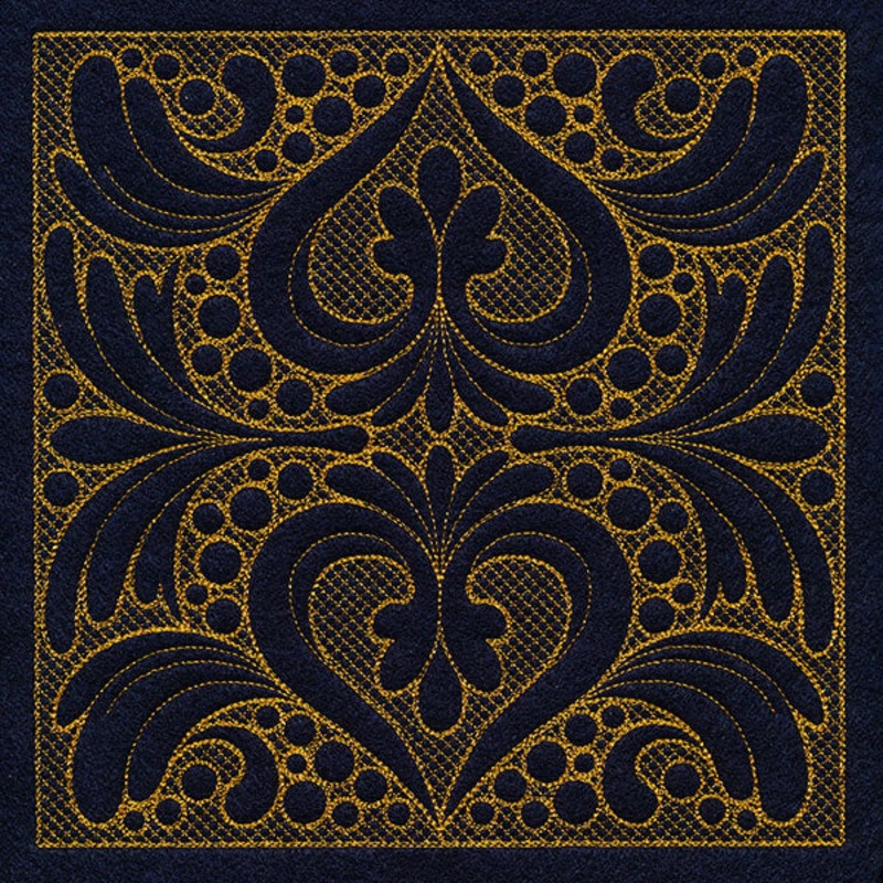 Feathers & Filigree Square 1 (Trapunto)