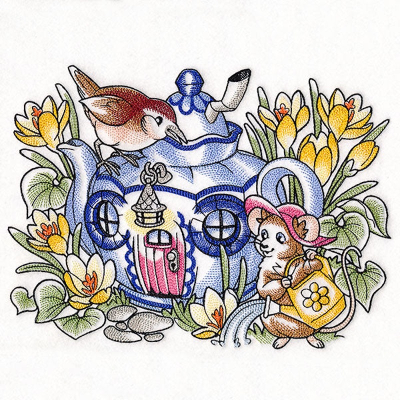 Woodland Teapot Mouse Cottage|6.85″ x 9.18″ / 173.94mm x 233.26mm|5.85″ x 7.84″ / 148.55mm x 199.2mm|4.85″ x 6.5″ / 123.15mm x 165.16mm|All Sizes