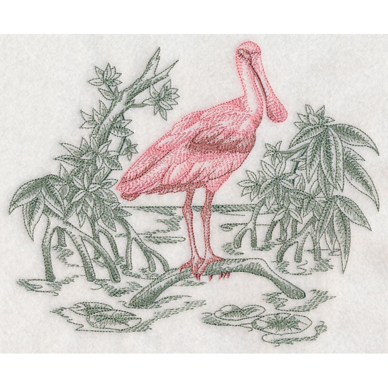 Spoonbill Scene (Toile)|6.88″ x 8.33″ / 174.74mm x 211.7mm|6.42″ x 7.78″ / 163.08mm x 197.58mm|5.85″ x 7.09″ / 148.57mm x 179.98mm|4.85″ x 5.87″ / 123.18mm x 149.2mm|All Sizes