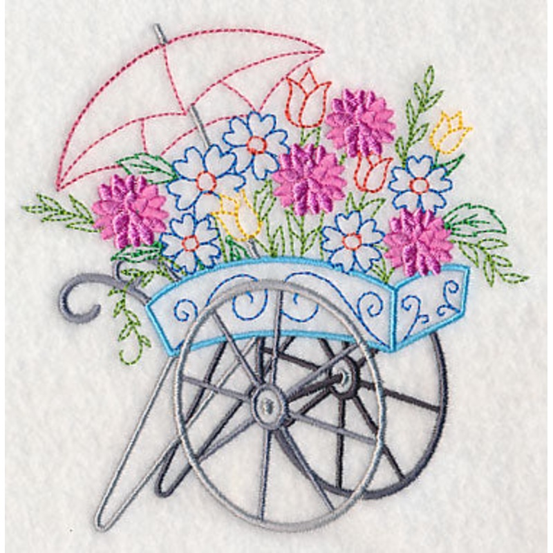 Flower Cart with Dahlias|5.01″ x 4.85″ / 127.23mm x 123.19mm|3.87″ x 3.74″ / 98.22mm x 94.89mm|All Sizes