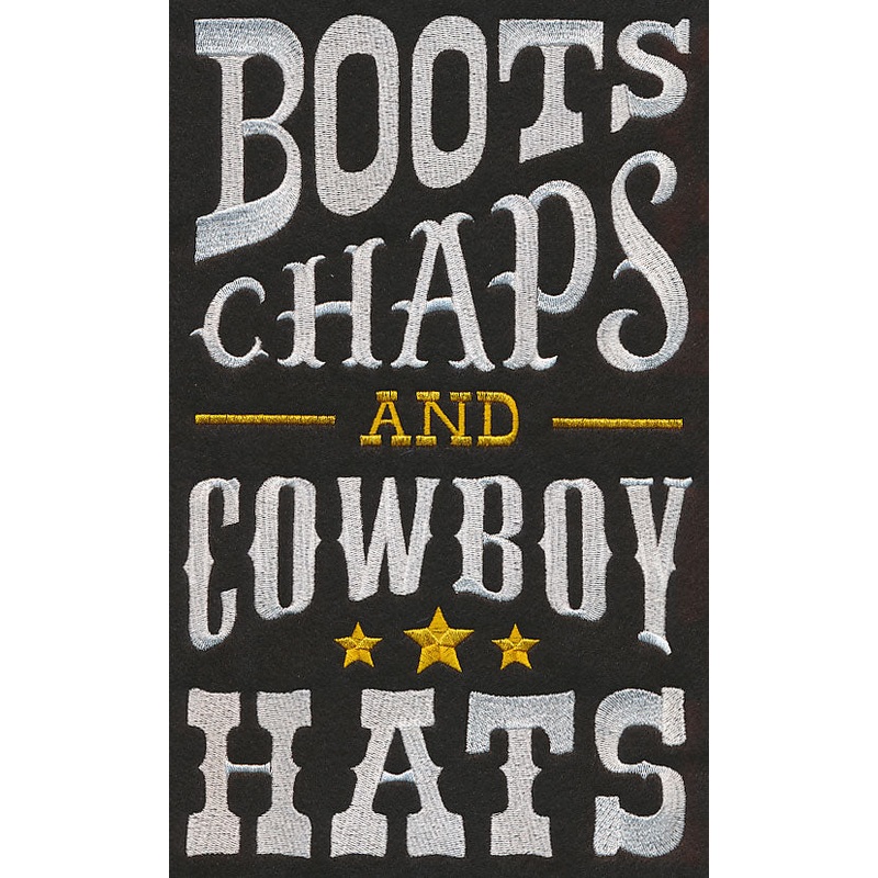 Boots, Chaps, and Cowboy Hats|11.15″ x 6.85″ / 283.28mm x 173.98mm|9.41″ x 5.78″ / 239.07mm x 146.83mm|7.81″ x 4.8″ / 198.44mm x 121.88mm|6.86″ x 4.22″ / 174.3mm x 107.07mm|3.86″ x 2.38″ / 98.11mm x 60.55mm|All Sizes