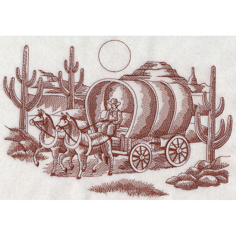 Covered Wagon Scene (Toile)|6.9″ x 10.1″ / 175.27mm x 256.47mm|5.88″ x 8.6″ / 149.46mm x 218.33mm|5.35″ x 7.8″ / 135.99mm x 198.07mm|4.7″ x 6.85″ / 119.36mm x 173.95mm|All Sizes