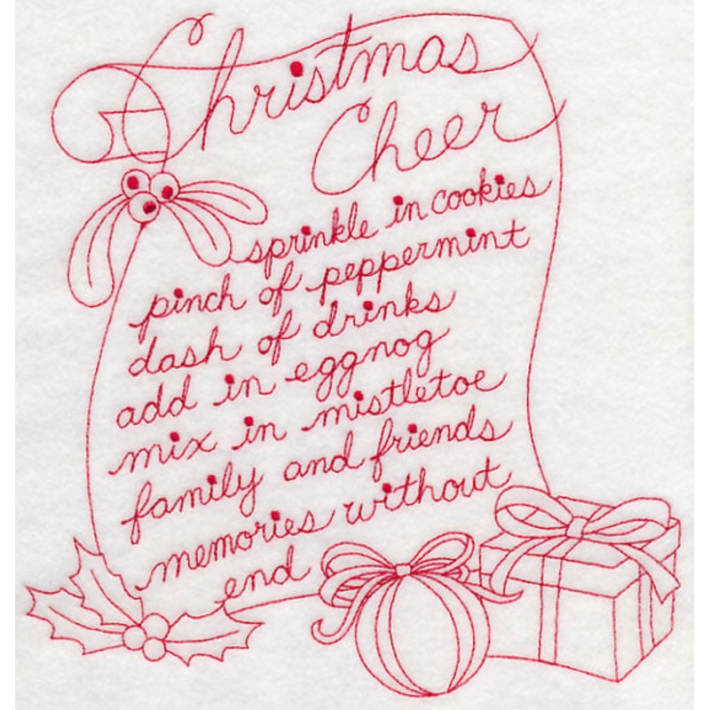 Christmas Cheer (Redwork)|7.8″ x 7.52″ / 198.08mm x 191.02mm|7.1″ x 6.85″ / 180.42mm x 173.99mm|6.07″ x 5.85″ / 154.08mm x 148.59mm|5.03″ x 4.85″ / 127.74mm x 123.19mm|All Sizes