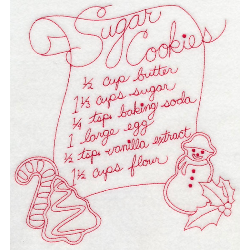 Sugar Cookies (Redwork)|7.8″ x 7.27″ / 198.08mm x 184.63mm|7.35″ x 6.85″ / 186.65mm x 173.94mm|6.27″ x 5.85″ / 159.38mm x 148.53mm|5.2″ x 4.85″ / 132.16mm x 123.17mm|All Sizes