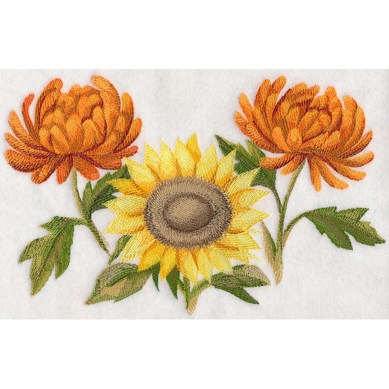 Chrysanthemums and Sunflower in Watercolor