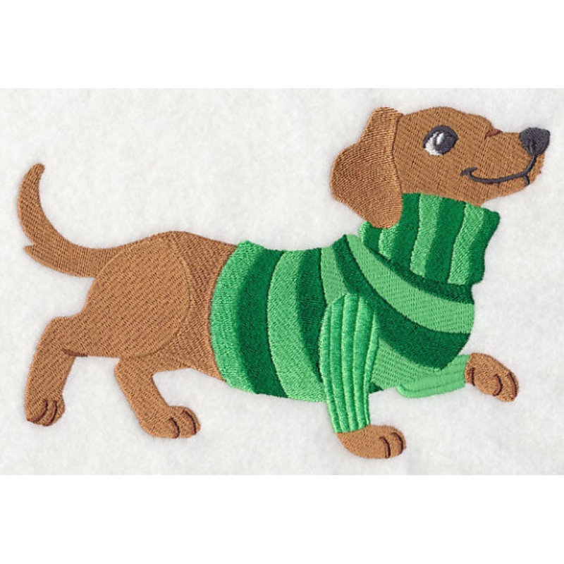 Dachshund in Sweater|4.89″ x 7.37″ / 124.12mm x 187.1mm|4.29″ x 6.47″ / 108.99mm x 164.28mm|3.55″ x 5.35″ / 90.09mm x 135.8mm|2.42″ x 3.64″ / 61.45mm x 92.54mm|All Sizes