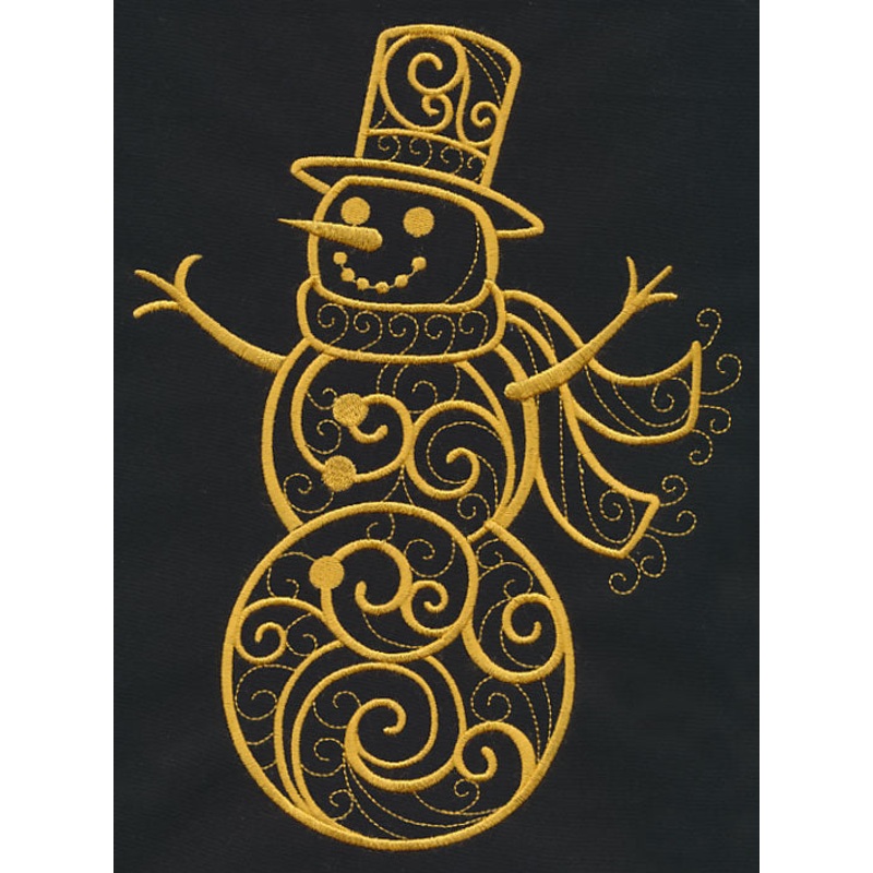 Filigree Snowman (Goldwork)|9.41″ x 6.9″ / 238.94mm x 175.24mm|7.98″ x 5.85″ / 202.63mm x 148.6mm|7.21″ x 5.29″ / 183.21mm x 134.35mm|6.62″ x 4.85″ / 168.09mm x 123.22mm|3.87″ x 2.83″ / 98.32mm x 71.92mm|All Sizes