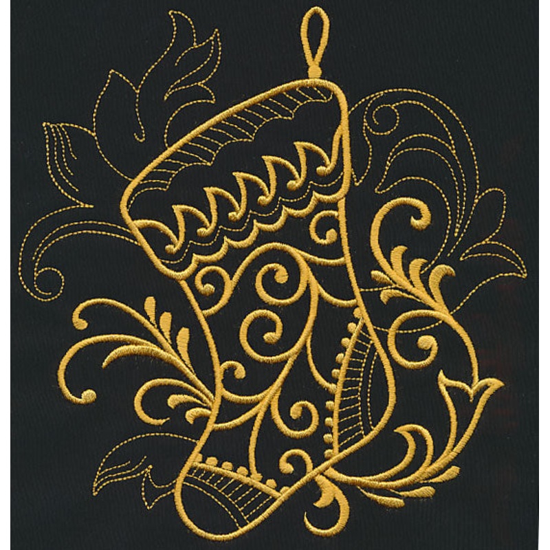 Filigree Stocking (Goldwork)|7.82″ x 7.39″ / 198.63mm x 187.64mm|7.3″ x 6.9″ / 185.54mm x 175.23mm|6.2″ x 5.85″ / 157.38mm x 148.54mm|5.14″ x 4.85″ / 130.56mm x 123.16mm|3.87″ x 3.64″ / 98.34mm x 92.57mm|All Sizes
